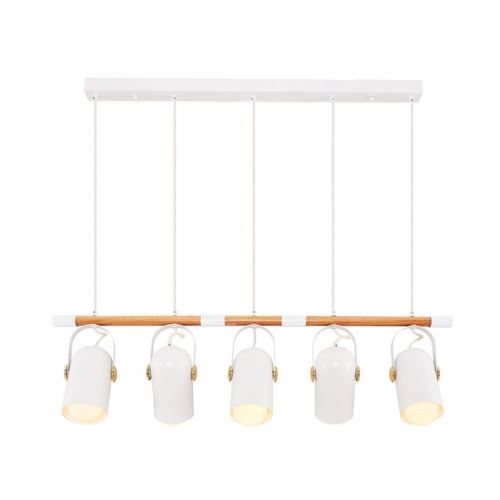 HOMEMANIA Lampe à Suspension Ronya Chandelier - de Plafond - Blanc, Chêne en Métal, 100 x 17 x 120 cm, 5xMax 40W, E27