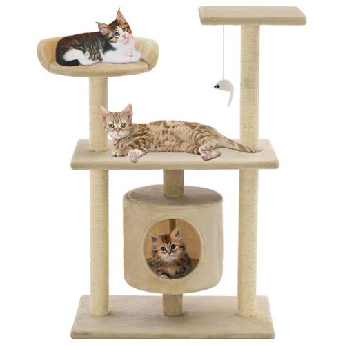 Comparer les prix de Arbre à chat griffoir grattoir niche jouet animaux peluché en sisal 95 cm beige