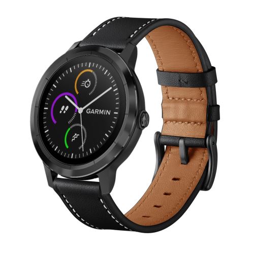 GENERIQUE - Bracelet de montre - Cuir véritable - Noir - Pour Garmin Vivoactive 3 et Vivomove HR - Image 3