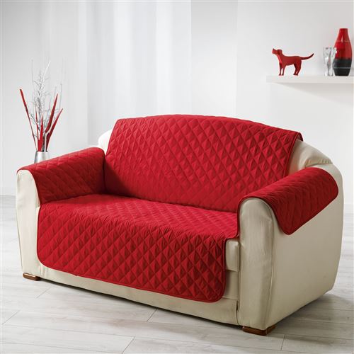Protege canape matelasse 279 x 179 cm microfibre unie club Rouge