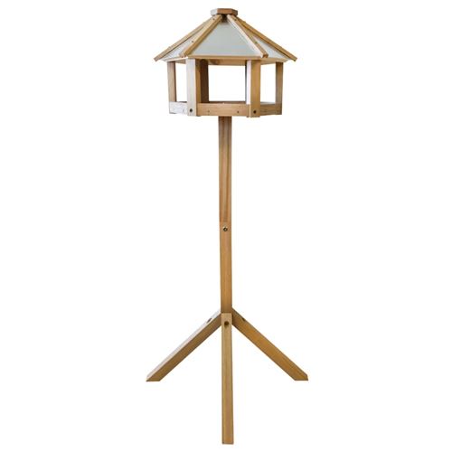 Mangeoire à oiseaux hexagonale chêne et acier DEC022573