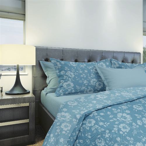 HOMEMANIA Literie Peonies - Double - avec drap housse, drap, taie d'oreiller -Bleu clair, blanc en Coton, 240x280 cm