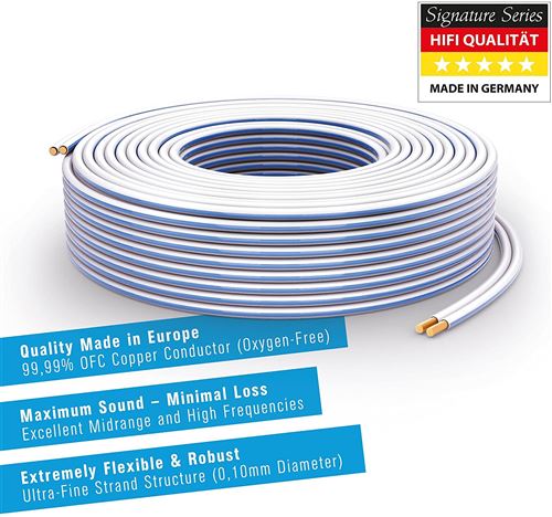 Câble Haut-parleur Lumonic 2x4mm² - 10 Mètres Blanc, Jumelé, CCA, Pour Installation Hi-fi Et Home Cinéma - 6