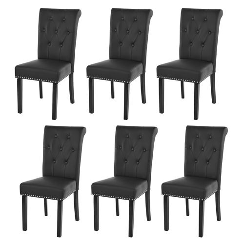 Lot de 6 chaises de salle à manger Chesterfield II similicuir noir pieds foncés