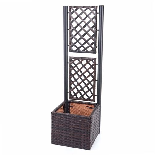 Jardinière avec treillis en polyrotin, HWC-D76, 142x43x43 cm ~ marron