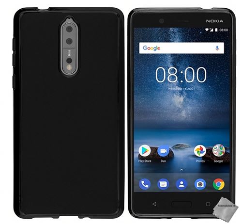 Housse etui coque pochette silicone gel fine pour Nokia 8 avec film ecran - NOIR
