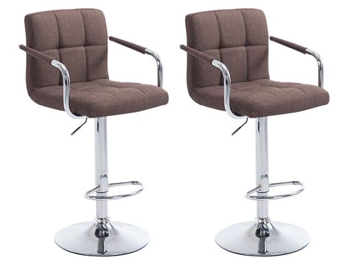 Lot de 2 Tabourets de Bar Lucy V2 en Tissu - Piètement Chrome - Siège Marron