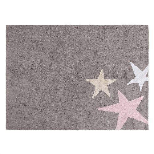 Tapis coton motif 3 étoiles - gris et rose - 120 x 160 - Lorena Canals