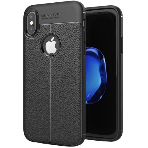 iPhone X Coque Protection TPU Noir Texture Litchi ALS48346