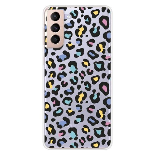 Coque en silicone imprimée compatible Samsung Galaxy S21 Plus Léopard coloré