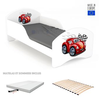 LIT ENFANT 70x140cm, AVEC MATELAS, SOMMIER \u0026 BARRE DE SECURITE – Leo2 w3 -  Lit pour enfant - Achat \u0026 prix | fnac