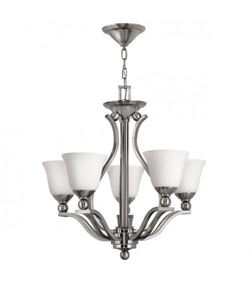 Suspension Bolla, Nickel brossé et verre, 5 ampoules