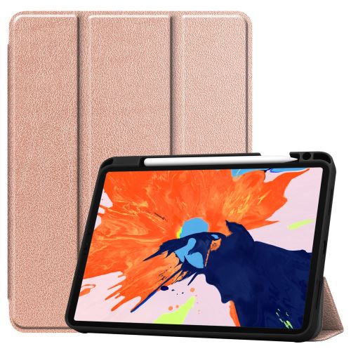 Etui en PU + TPU triple avec support et porte-stylo or rose pour votre Apple iPad Pro 12.9 pouces (2020)