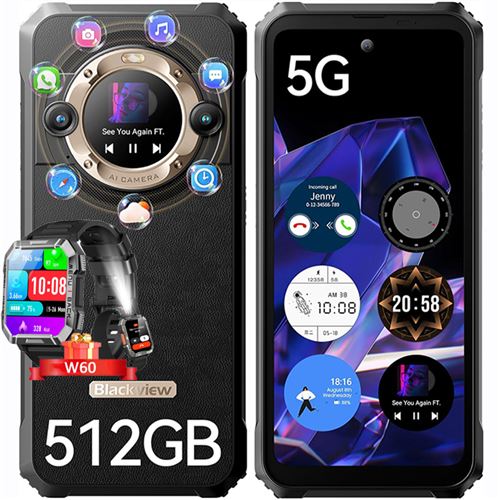 Blackview BL9000 Téléphone Portable Incassable 5G Double Écran 24Go+512Go 6.78 8800mAh/120W Or avec Smartwatch Blackview W60