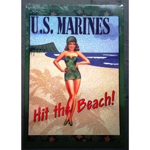 plaque pin up US marines hit the beach sur la