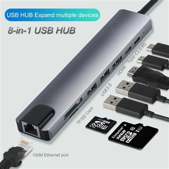 8 en 1 Hub USB C YOUKUKE Adaptateur de Type C , HDMI 4K, PD 65W, 3 Ports USB  3.0, Lecteur de Carte SD/Micro SD - Hub USB