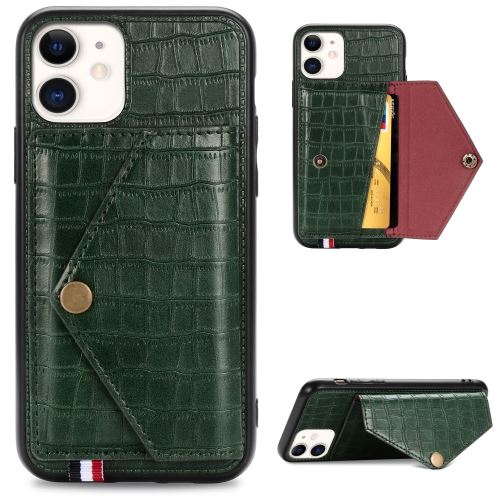 Coque en TPU + PU crocodile avec béquille et porte-cartes vert pour votre Apple iPhone 11 6.1 pouces