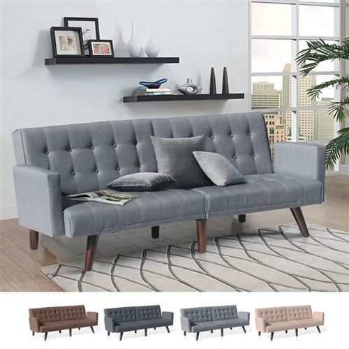 Canapé Clic Clac convertible 3 places en tissu étiré Eliodoro, Couleur: Gris