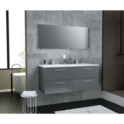 GLOSSY Meuble de Salle de bain double vasque L 120cm - Gris fonce laque brillant