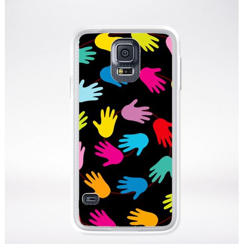 Coque Main Multicolor Sur Fond Noir Compatible Samsung Galaxy S5 Transparent