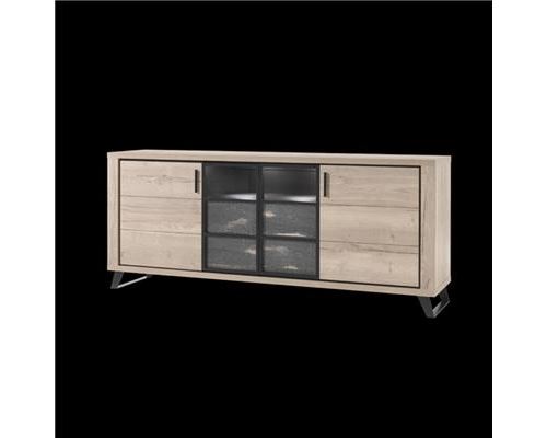 Bahut industriel couleur chêne naturel KOOK - L 225,1 x P 50 x H 93 cm