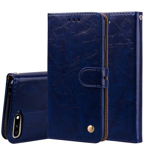 Huawei Y6 (2018) Housse Etui Cuir Pu Business Style Bleu Als89814