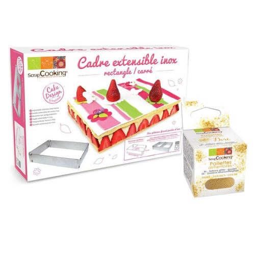 Cadre à pâtisserie extensible rectangle + paillettes dorées - ScrapCooking