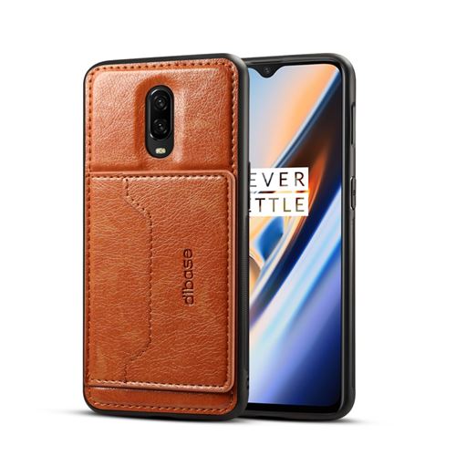 Etui en PU porte-cartes hybride revêtu marron pour votre OnePlus 6T