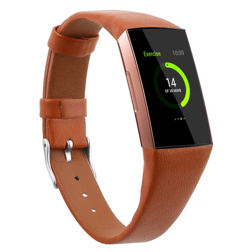 Bracelet en cuir durable pour Fitbit Charge3 / Charge4 - Marron(Taille S)