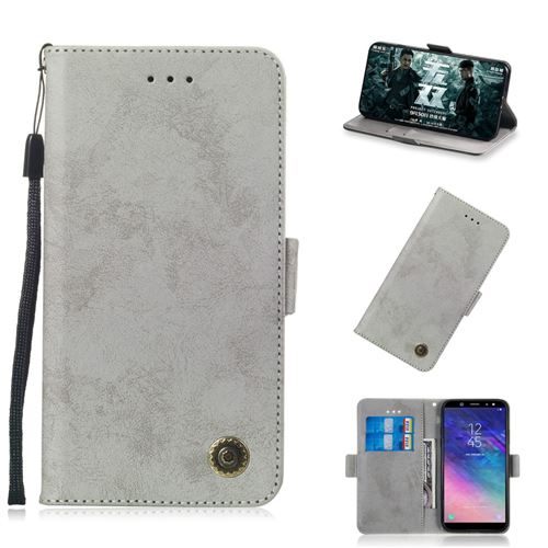 Etui en PU style rétro gris pour votre Samsung Galaxy A6 (2018)