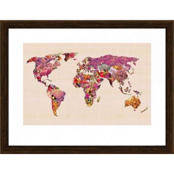 Poster Reproduction Encadré Cartes Du Monde Our Wonderful World Bianca Green 60x80 Cm 4cm Cadre Mdf Deluxe Veinage De Bois