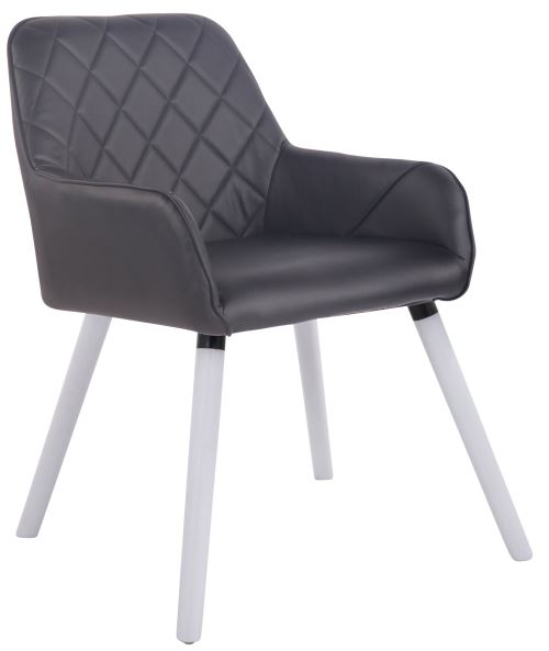 Chaise de salle à manger Wellington en similicuir avec accoudoirs et piètement en bois de chêne Blanc - Assise Noir