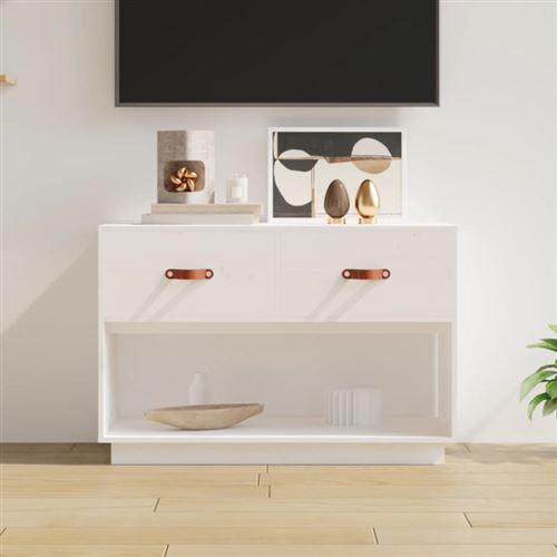 Non Communiqué Blanc Meuble Tv 90X40x60 Cm Bois De Pin Massif