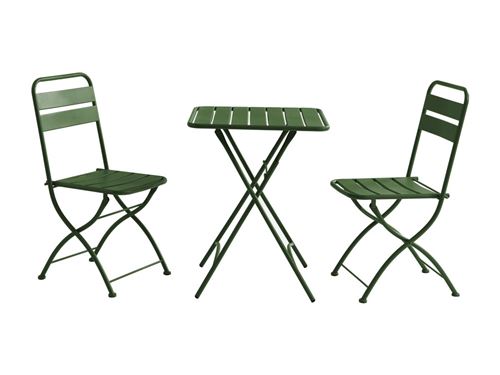 Salle à manger de jardin pliante en métal - une table L.60 cm et 2 chaises pliantes - Kaki - MIRMANDE de MYLIA