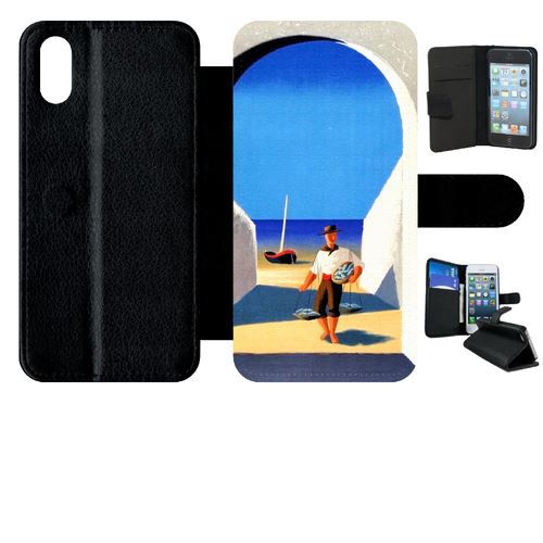 Etui My-Kase pour iPhone X - tableau pcheur espagne - Simili-cuir Noir