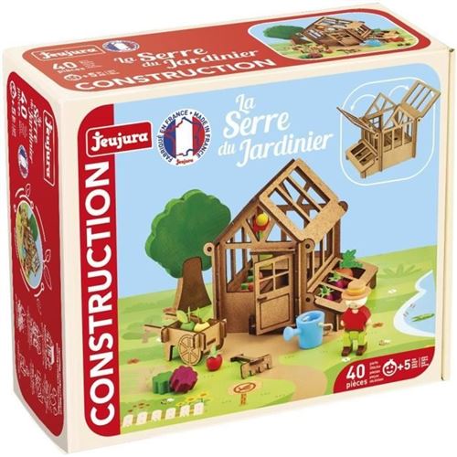 La serre du jardinier 40 pièces - jeu de construction en bois naturel - Tapis et accessoires inclus - 22x18,5x8,5 cm