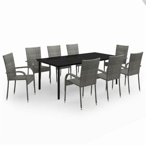 Non Communiqué Gris Vidaxl Ensemble De Salle À Manger De Jardin 9 Pcs Et Noir