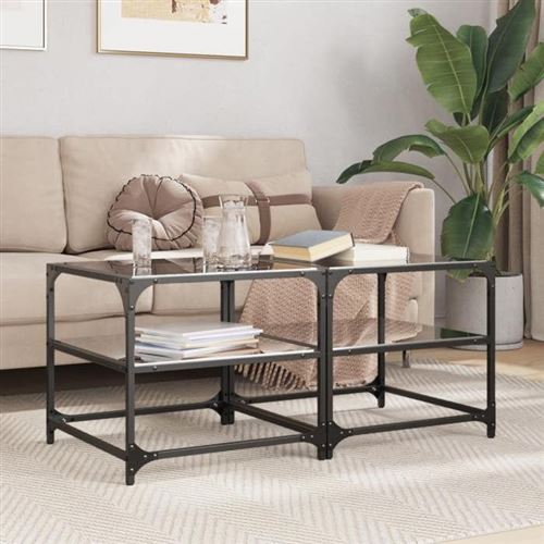 vidaXL - Table basse - Ensemble de 2 - Noir - 50x50x45 cm - Image 2