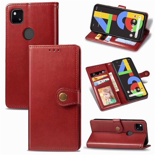 MPFRANCE Housse pour Google Pixel 4A Rouge [Porte Carte, etui portefeuille, boucle]