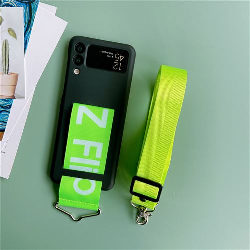 Coque Compatible Samsung Galaxy Z Flip 4 FONGWAN avec Bracelet Sangle et Longue Lanière - Noir