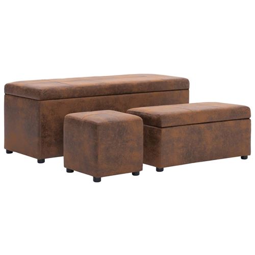 vidaXL Bancs avec repose-pieds 3 pcs Marron Similicuir daim