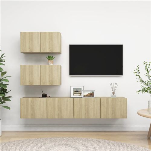 Non Communiqué Brun Ensemble De Meubles Tv 4 Pcs Chêne Sonoma Bois D Ingénierie