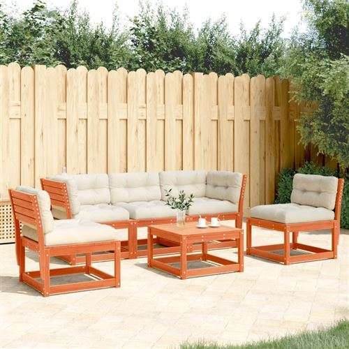 Vidaxl salon de jardin 5 pcs avec coussins marron bois pin massif