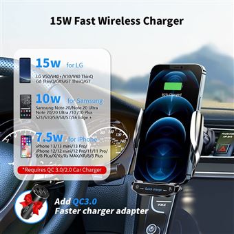 Chargeur de voiture sans fil Support de téléphone 15w Qi Charge