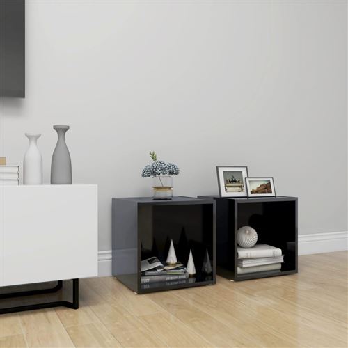 vidaXL Meubles TV 2 pcs Noir brillant 37x35x37 cm Aggloméré