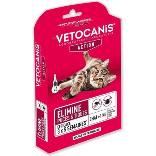 VETOCANIS Pipettes Spot on Antipuces et Antitiques Pour chat