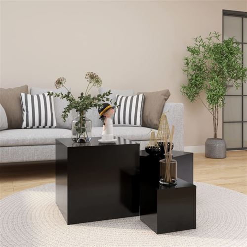 Tables d appoint 3 pcs Noir Bois d’ingénierie