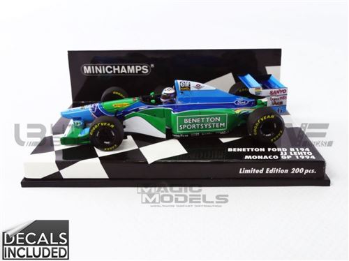 Voiture Miniature de Collection MINICHAMPS 1-43 - BENETTON B 194 Ford - GP Monaco 1994 - Blue / Green / White - 417940406