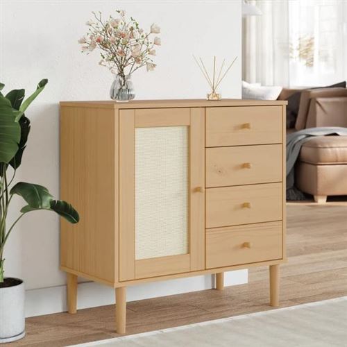 Non Communiqué Marron Vidaxl Buffet Senja Aspect Rotin 80X40x80 Cm Bois Massif De Pin 358037