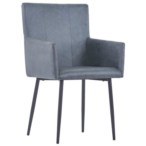 vidaXL Chaises à dîner avec accoudoirs 4 pcs Gris Similicuir daim
